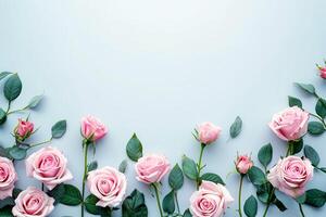 ai gegenereerd roze bloem houten achtergrond. bruiloft uitnodiging Valentijnsdag dag top visie leeg ruimte ai gegenereerd foto