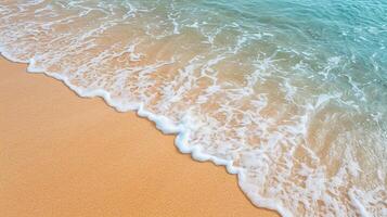 ai gegenereerd sereen beeld vangt strand en oceaan, presentatie van de vergadering punt van land- en zee ai gegenereerd foto