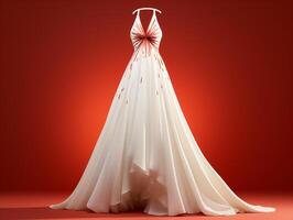 ai gegenereerd studio schot van luxe roze, wit bruiloft jurk Aan wit achtergrond, ontwerp jurk .ai gegenereerd foto