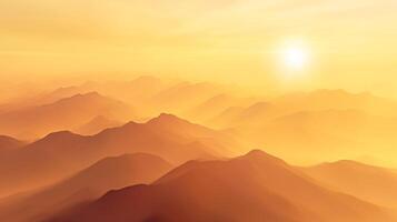 ai gegenereerd beeld van gouden zonsopkomst verhelderend de nevelig bergen. de zacht hellingen en etherisch atmosfeer kan inspireren adembenemend digitaal kunst stukken. ai gegenereerd foto