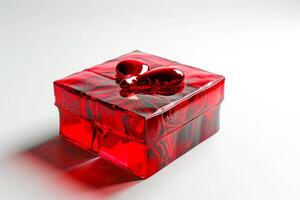 ai gegenereerd 3d top visie van luxe geschenk doos hart met transparant effect diamant, leeg ruimte, ai gegenereerd foto