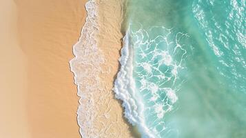 ai gegenereerd sereen beeld vangt strand en oceaan, presentatie van de vergadering punt van land- en zee ai gegenereerd foto