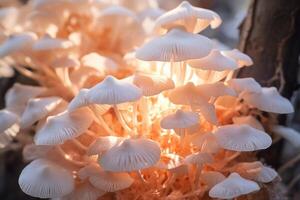ai gegenereerd macro fotografie van kleurrijk champignons Aan boom. foto