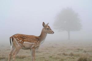 ai gegenereerd hert heeft licht bruin vacht met wit vlekken en is geconfronteerd naar de Rechtsaf ai gegenereerd foto