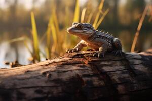 ai gegenereerd baby alligator resting in Everglades nationaal park. foto