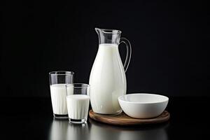 ai gegenereerd geïsoleerd melk glas reeks met knipsel paden foto