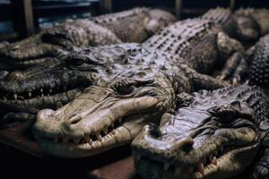 ai gegenereerd krokodillen Bij Thais boerderij rust uit foto