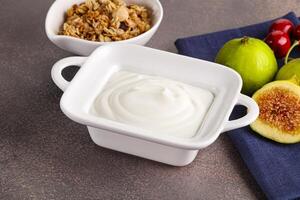 traditioneel eigengemaakt Grieks yoghurt met muesli foto