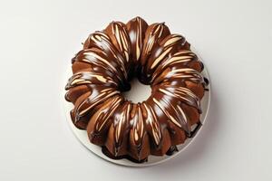 ai gegenereerd chocola marmeren bundt taart met chocola glazuur. foto