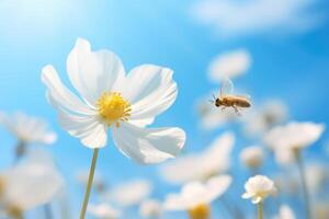 ai gegenereerd delicaat beeld van wit anemoon bloem en vlinder in natuur foto