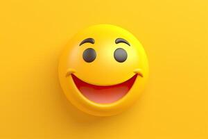 ai gegenereerd geel glimlach emoji in 3d weergave. foto