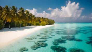 ai gegenereerd mooi strand Aan een eiland in de Maldiven foto