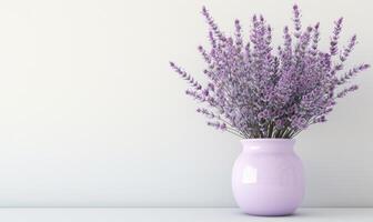 ai gegenereerd lavendel bloemen in een vaas Aan een wit achtergrond. foto