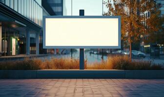 ai gegenereerd blanco straat aanplakbord Aan stad straat. mockup van horizontaal reclame staan in de straat foto