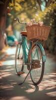 ai gegenereerd retro fiets met mand, achtergrond afbeelding, generatief ai foto