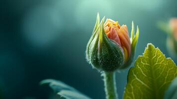 ai gegenereerd geleidelijk ontrollen van een bloem knop, achtergrond afbeelding, generatief ai foto