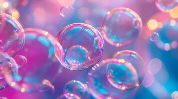 ai gegenereerd zeep bubbels in een prismatisch caleidoscoop, achtergrond afbeelding, ai gegenereerd foto