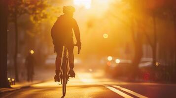 ai gegenereerd fietser Bij zonsondergang, achtergrond afbeelding, generatief ai foto