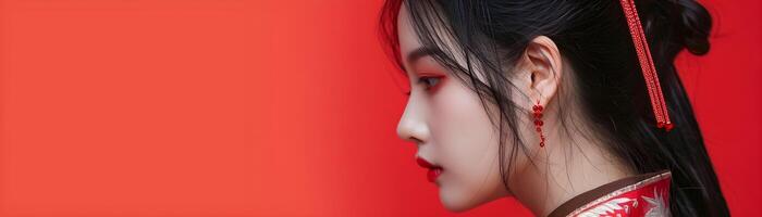 ai gegenereerd portret van jong mooi Chinese vrouw vervelend traditioneel Chinese kleren, generatief ai foto