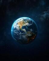 ai gegenereerd planeet aarde in donker buitenste ruimte. beschaving. foto