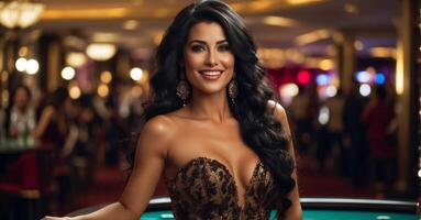 ai gegenereerd mooi meisje in een casino foto