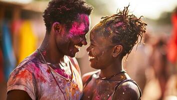 ai gegenereerd niet geïdentificeerd mensen Bij holi festival in kolkata foto