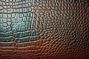 ai gegenereerd abstract detailopname bruin groen krokodil huid, luxe getextureerde achtergrond foto