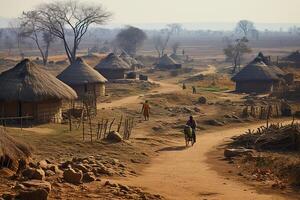 ai gegenereerd landschap arm Afrikaanse dorp in woestijn foto