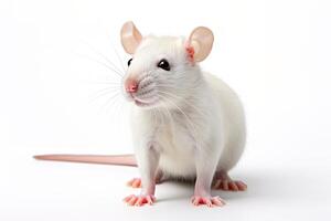 ai gegenereerd detailopname wit laboratorium Rat muis Aan een wit achtergrond foto