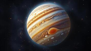 ai gegenereerd Jupiter planeet in ruimte. hemel, kosmisch, zonne- systeem, astronomie, universum, galactisch, planetair foto