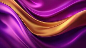 ai gegenereerd abstract achtergrond met 3d Golf helder zijde kleding stof. helling combinatie Purper en goud kleuren foto