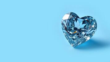 ai gegenereerd sjabloon voor Valentijnsdag dag. sieraden hart met ruimte voor tekst. aquamarijn Aan blauw achtergrond .3d illustratie blauw diamant hart. foto