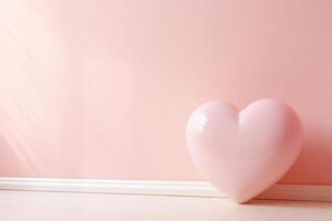 ai gegenereerd roze hart Aan pastel roze achtergrond. gelukkig Valentijnsdag dag groet kaart top visie. foto