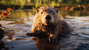 ai gegenereerd bever hoog kwaliteit beeld foto