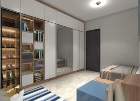 modern houten garderobe met Scherm kastje, 3d illustratie foto