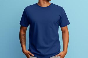 ai gegenereerd klassiek ronde hals t-shirt mockup met model- 40 foto