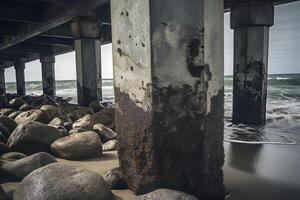 ai gegenereerd brug pijler Aan strand. genereren ai foto