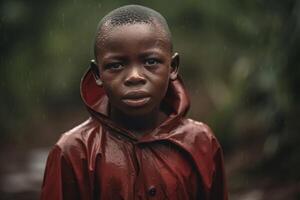 ai gegenereerd Afrikaanse arm jongen Bij de mijne buitenshuis portret. genereren ai foto