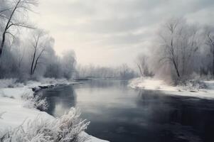 ai gegenereerd verkoudheid winter landschap met besneeuwd zomer. genereren ai foto