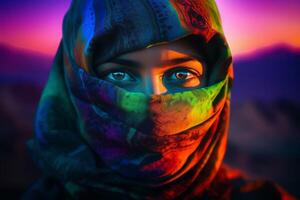 ai gegenereerd Arabisch vrouw met mooi ogen in helder traditioneel kleren. genereren ai foto
