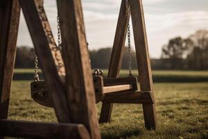 ai gegenereerd houten schommels in veld. genereren ai foto