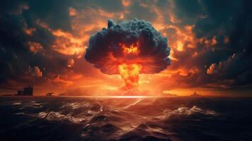 ai gegenereerd een oceanisch nucleair bom explosie stuurt schokgolven wereldwijd, ai gegenereerd. foto