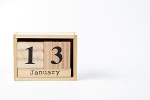 houten kalender januari 13 Aan een wit achtergrond foto