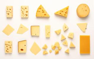 ai gegenereerd smakelijk kaas stukken geïsoleerd Aan wit achtergrond foto