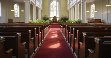 ai gegenereerd laatste afscheid - schot van religieus kapel of begrafenis huis voor begrafenis onderhoud. foto