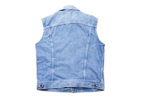 achteraanzicht blauw denim vest op een witte achtergrond, jeans vest geïsoleerd op een witte achtergrond, zomerkleren element foto