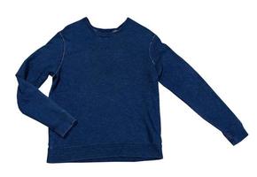 marineblauw sweatshirt geïsoleerd op wit, denim pullover mock up. sweatshirts blauw in studiofoto geïsoleerd over wit foto
