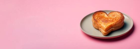ai gegenereerd gegrild kaas belegd broodje vorm hart Aan roze spandoek. genereren ai foto