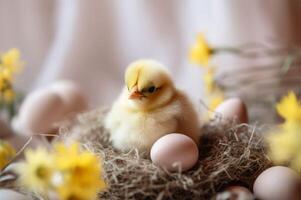 ai gegenereerd schattig kuiken in nest. genereren ai foto