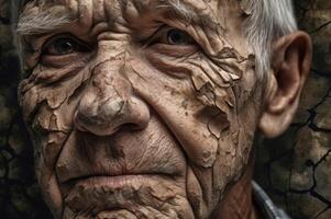 ai gegenereerd mannetje droog gezicht gebarsten steen portret. genereren ai foto